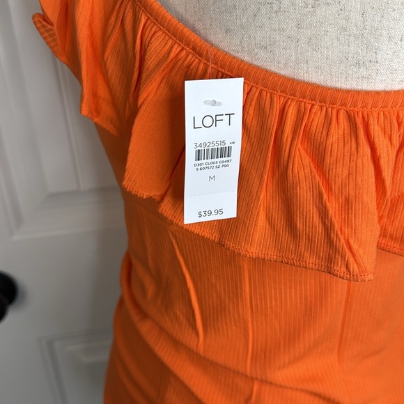 Loft Ruffle Ribbed One Shoulder Tank Top Sz M Orange - Picture 8 of 10